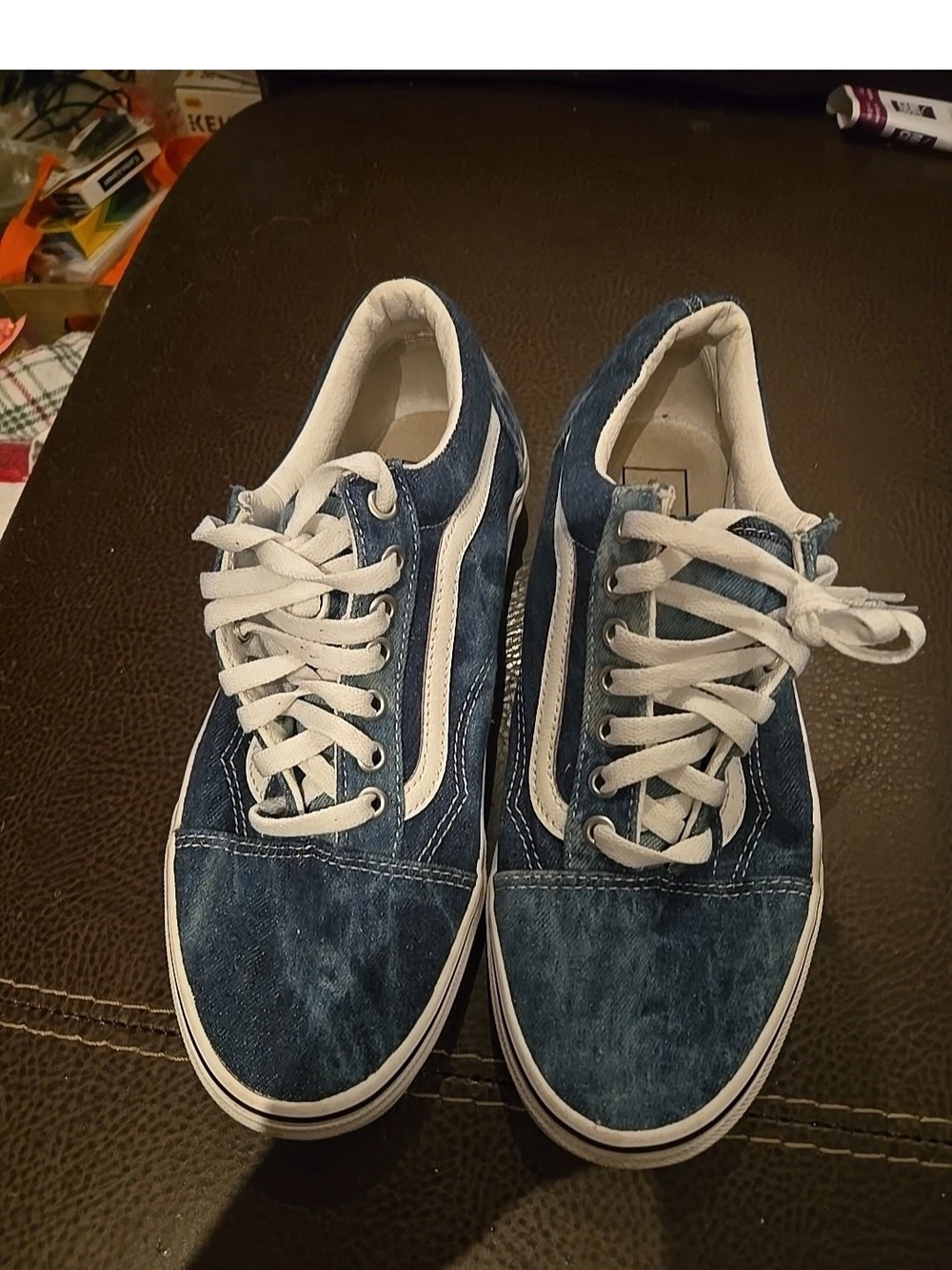 Vans Off The Wall Blue Denim Shoes Women's Size 8.5 Sneakers Skater B5
